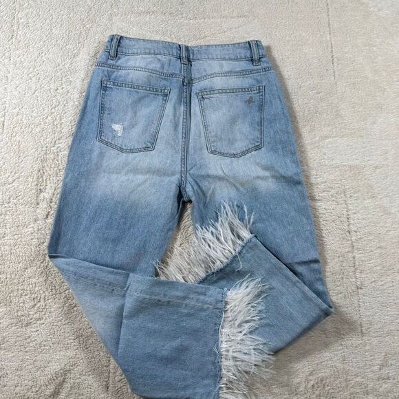 DL61 Jerry High Rise Vintage Straight Leg Feather Fringe Distressed Jeans - Picture 4 of 6
